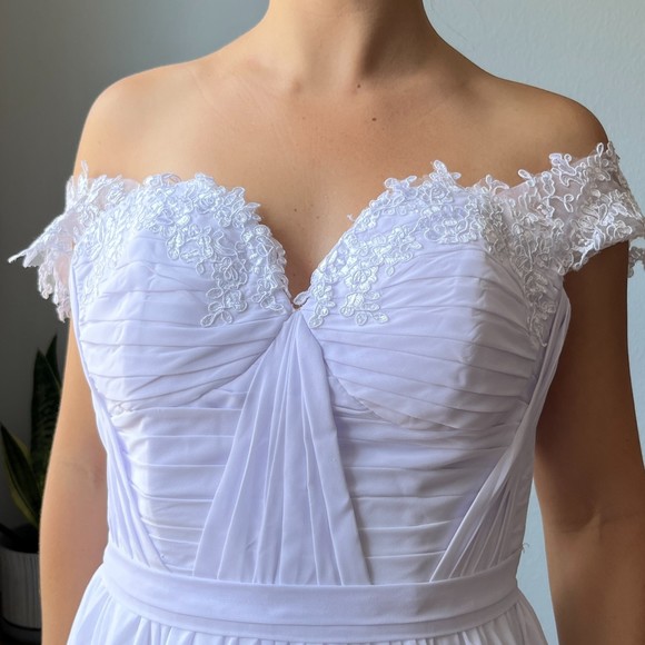 White Wedding Dress Chiffon A-Line Bodice - Picture 4 of 12